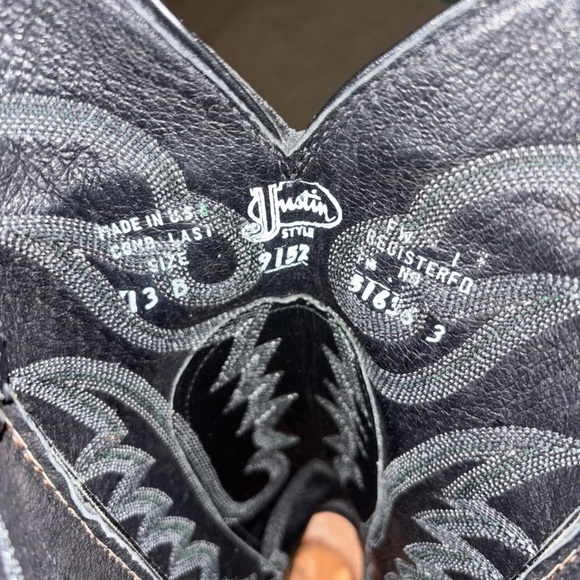 Vintage Justin Men's Lizard 13 B Cowboy Boots Western Style 9152 Black - Picture 2 of 13